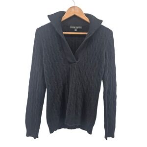 Ralph Lauren Black Cashmere Cable Pullover Size M Old Money Quiet Luxury